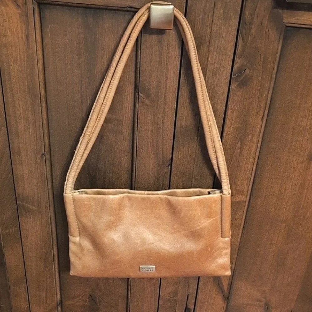 Wilson's Pelle Studio Tan Distressed Leather Double Strap Shoulder Bag